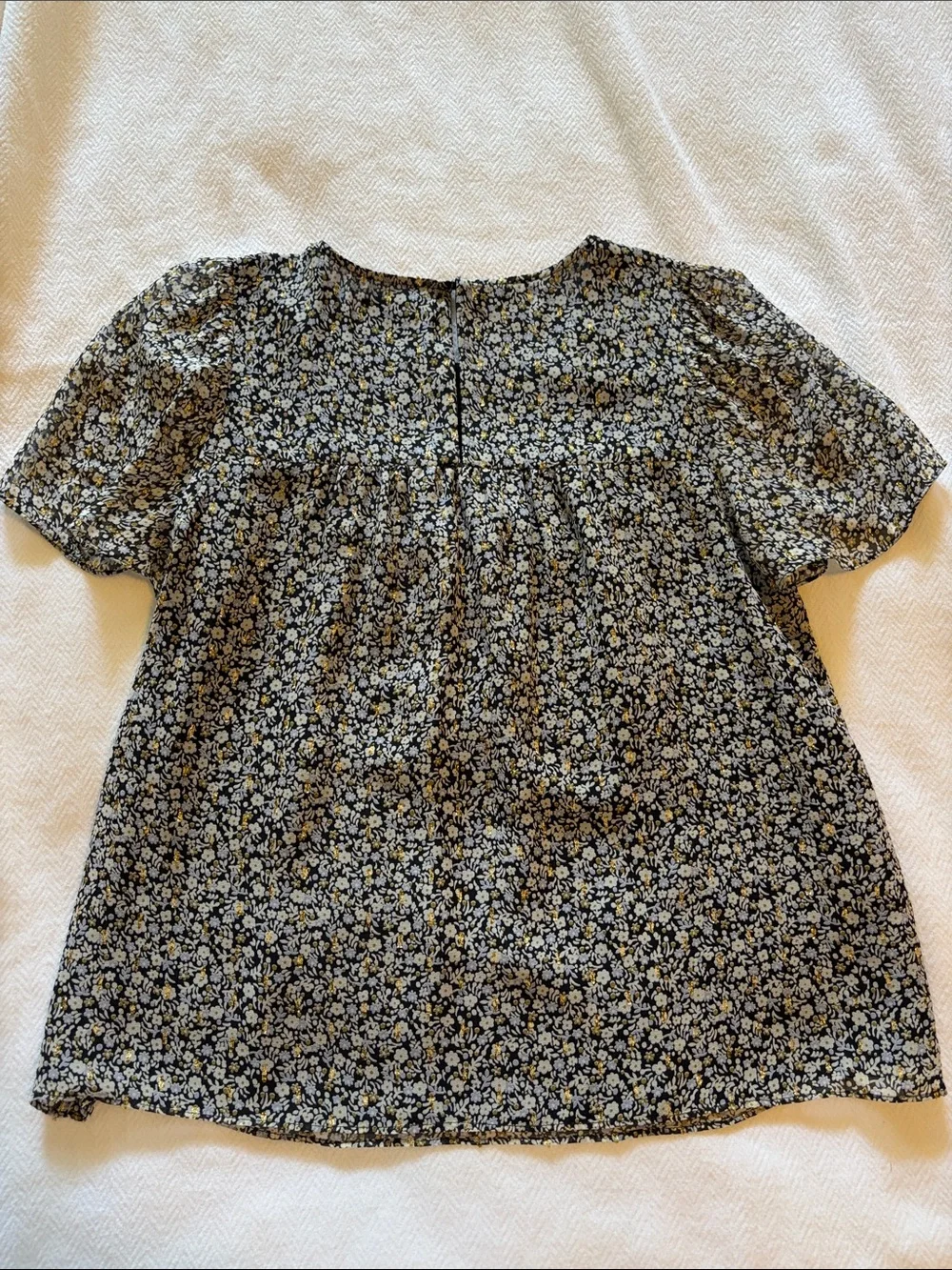 J. Crew Navy Floral Puff Sleeve Blouse